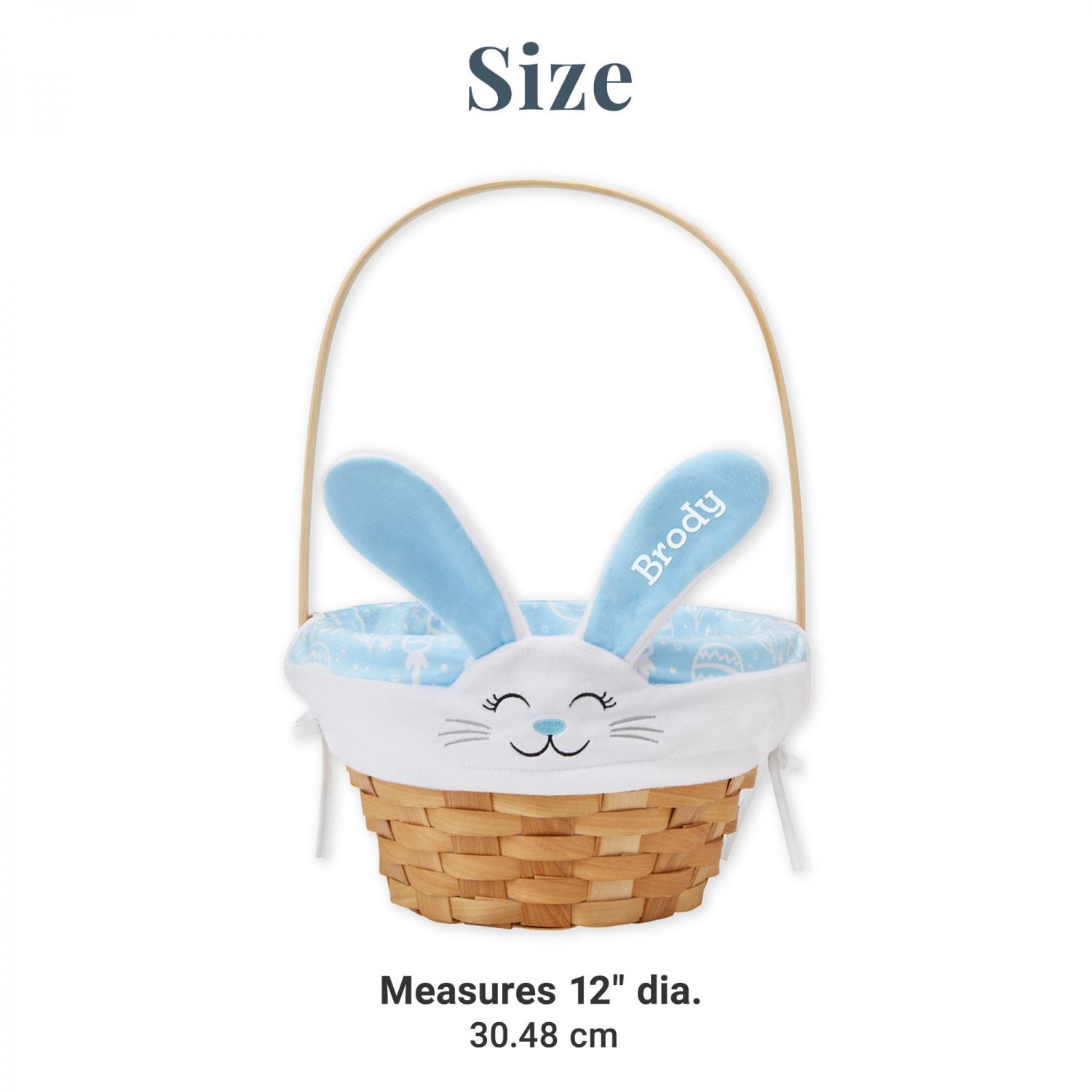 Personalized Easter Basket - Wicker Easter Basket - Embroidered Liner - Happy Bunny Basket - For Kids - Available in Blue or Pink