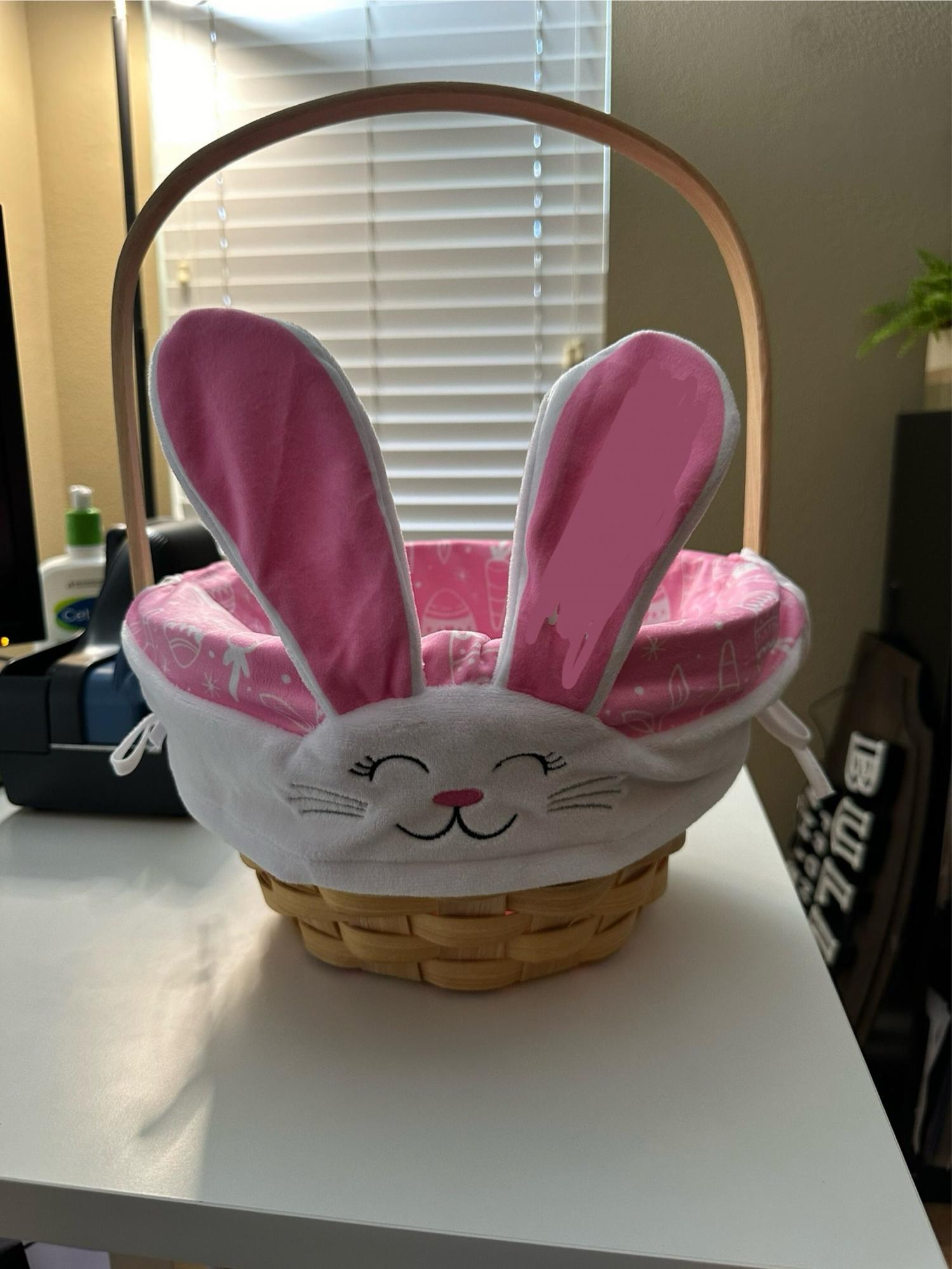 Personalized Easter Basket - Wicker Easter Basket - Embroidered Liner - Happy Bunny Basket - For Kids - Available in Blue or Pink