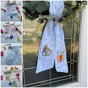 Blue Floral chinoiserie Easter Personalized Wreath Sash