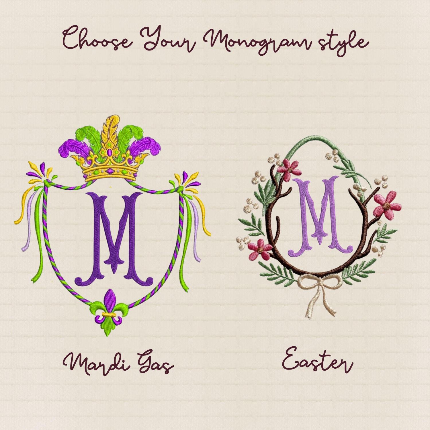Mardi Gras Harlequin & Easter Peter Rabbit Wreath Sash, Monogrammed Scalloped Lace Wreath Sash, Custom Toile Wreath Sash
