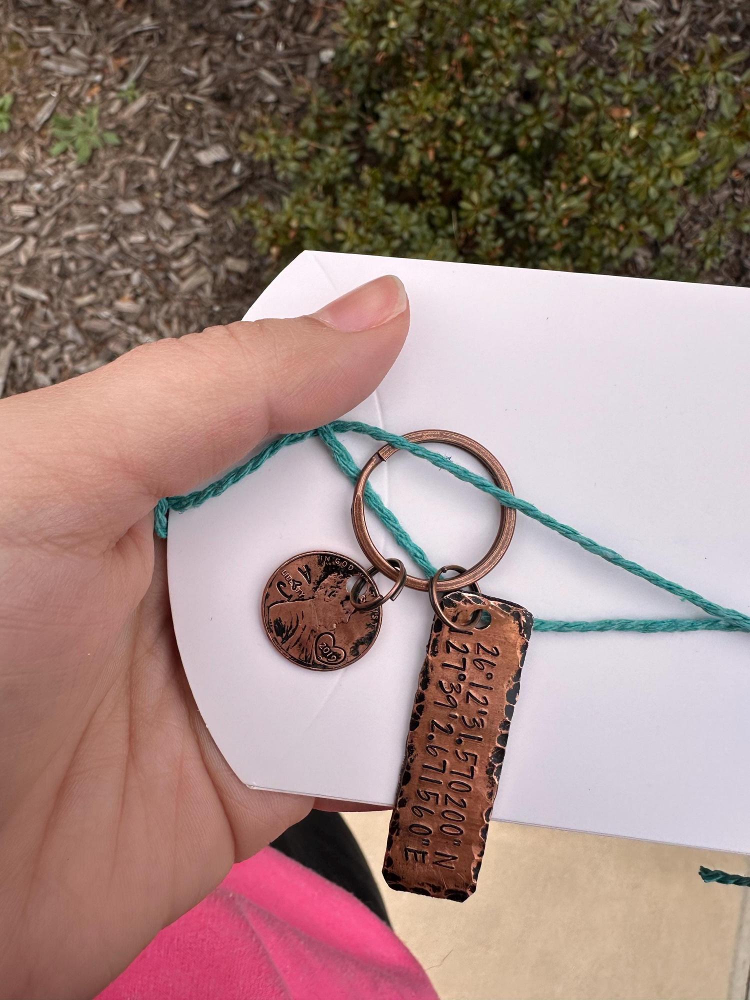 Latitude and longitude key ring • coordinates • hand stamped penny • rustic • 7th anniversary • map coordinates • copper anniversary •