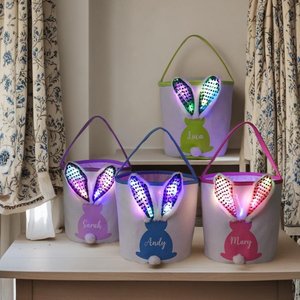 Personalized Easter Basket | Bunny Baskets for Kids | Hot Transfer Logo Easter Basket With LED Lighting| Easter Bunny Tail Bag