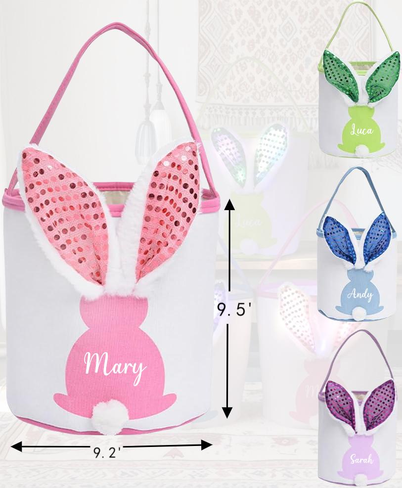 Personalized Easter Basket | Bunny Baskets for Kids | Hot Transfer Logo Easter Basket With LED Lighting| Easter Bunny Tail Bag