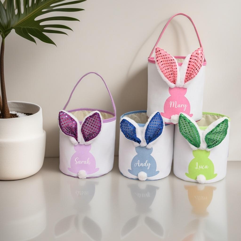 Personalized Easter Basket | Bunny Baskets for Kids | Hot Transfer Logo Easter Basket With LED Lighting| Easter Bunny Tail Bag