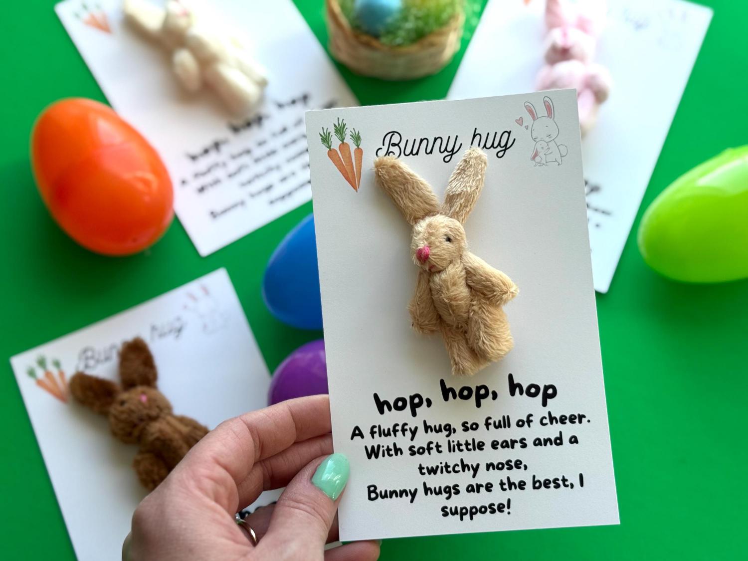 Easter Bunny pocket hug gift with Card and miniature Teddy stuff animal Easter Basket Gift for grandkid Easter gift