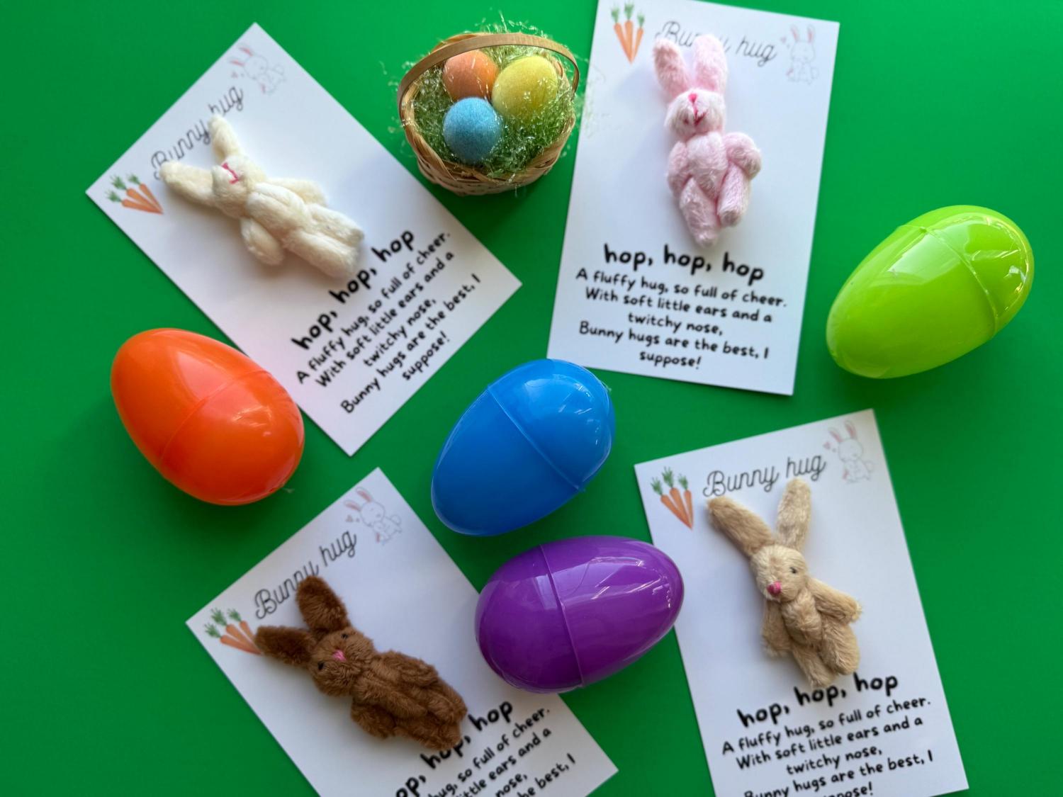 Easter Bunny pocket hug gift with Card and miniature Teddy stuff animal Easter Basket Gift for grandkid Easter gift