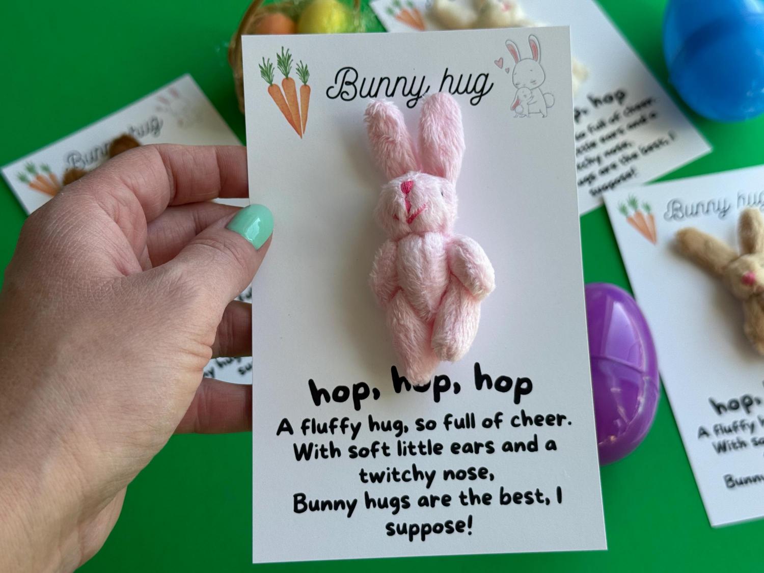 Easter Bunny pocket hug gift with Card and miniature Teddy stuff animal Easter Basket Gift for grandkid Easter gift