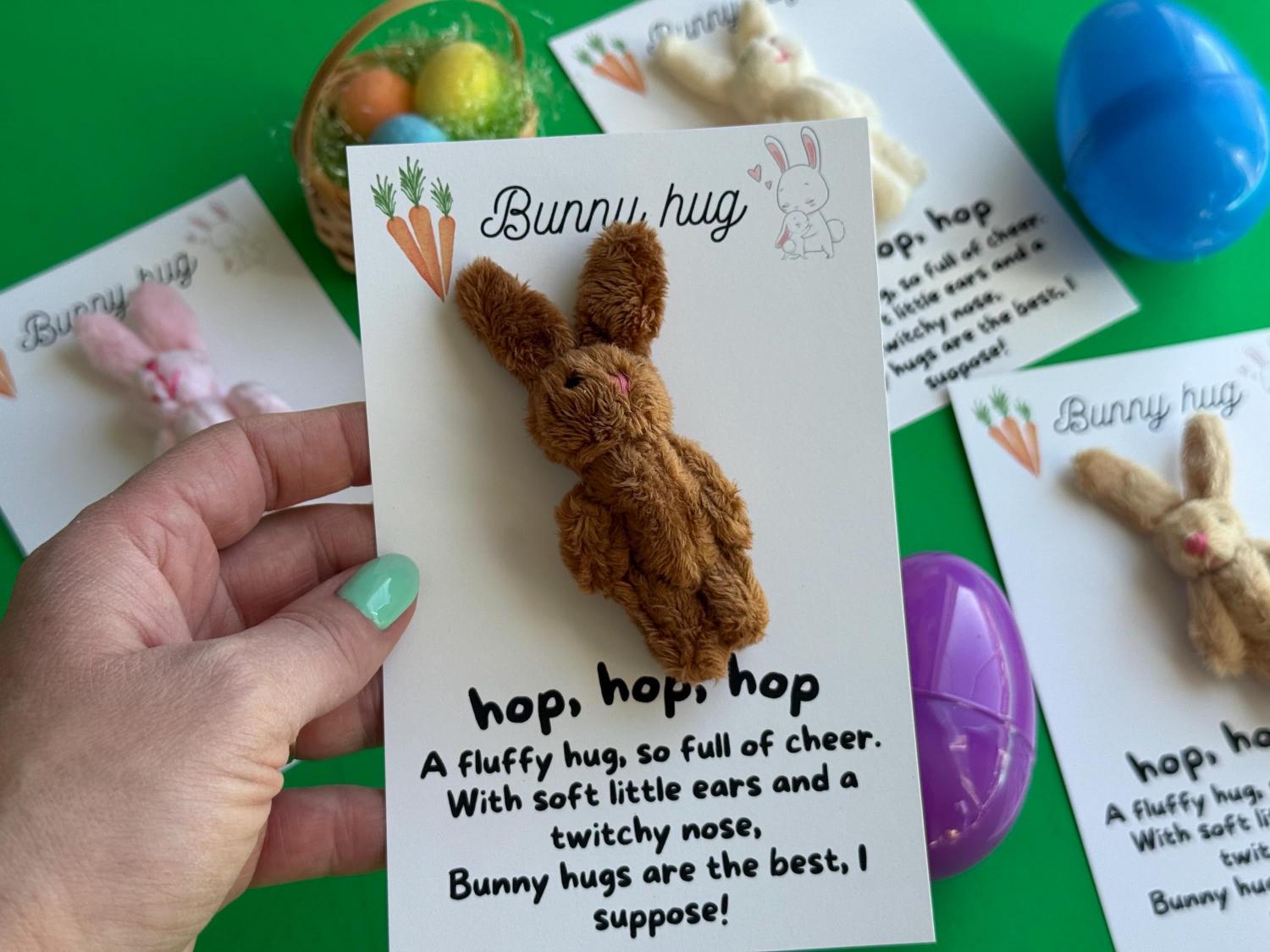 Easter Bunny pocket hug gift with Card and miniature Teddy stuff animal Easter Basket Gift for grandkid Easter gift