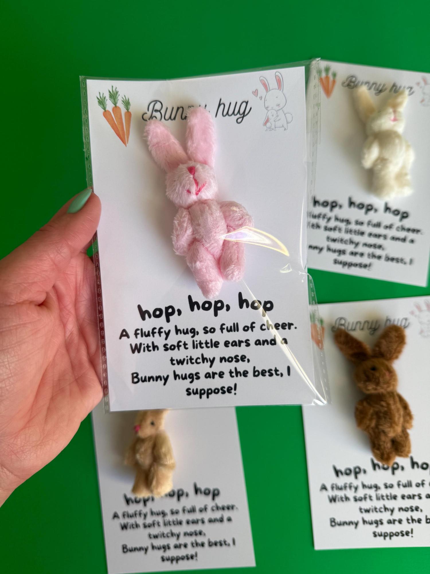 Easter Bunny pocket hug gift with Card and miniature Teddy stuff animal Easter Basket Gift for grandkid Easter gift