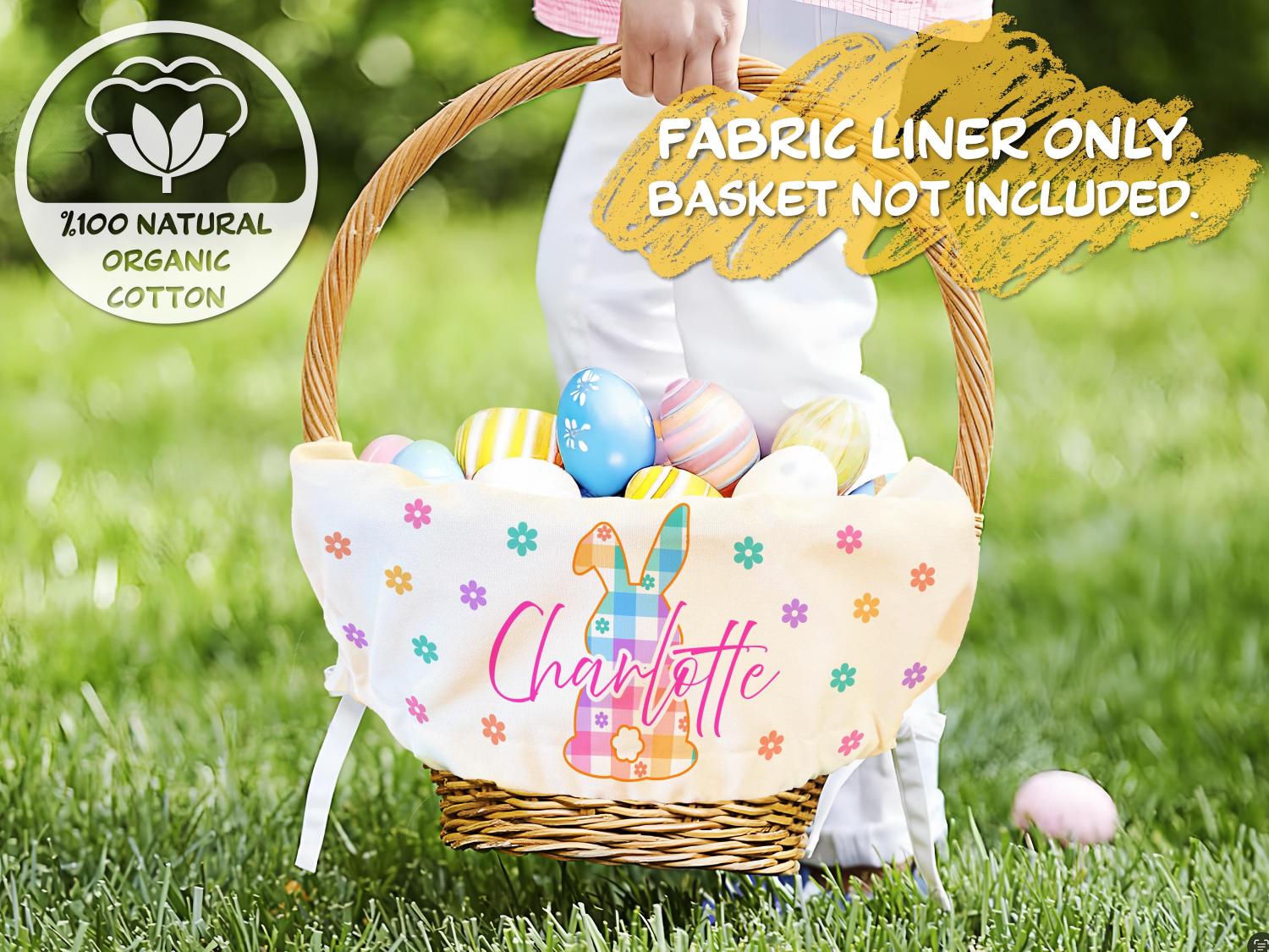 Personalized Easter Basket Liner, Custom Name Bunny Fabric Liner for Kids, Easter Egg Hunt Gift, Spring Decor Basket with Name or Monogram