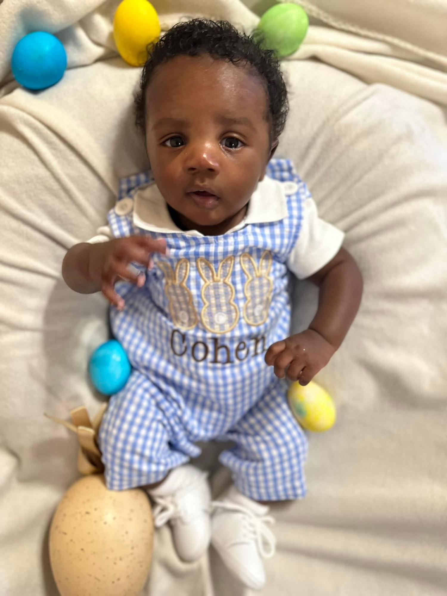 Personalized Boys Easter outfit with bunny design and name - Baby Boy Easter Outfit, Easter overalls, Easter monogrammed Longall outfit