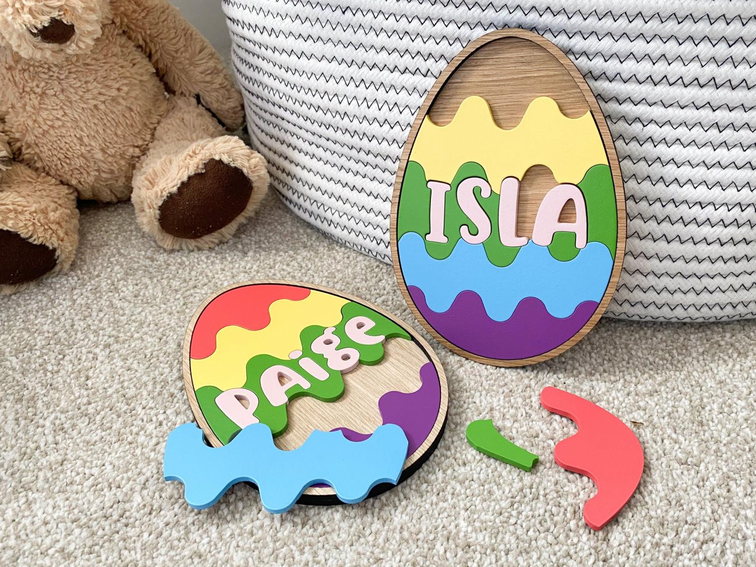 Easter egg wooden name puzzle, Easter basket stuffers, childrens puzzle, wood Easter egg, personalized easter egg, toddler easter gift