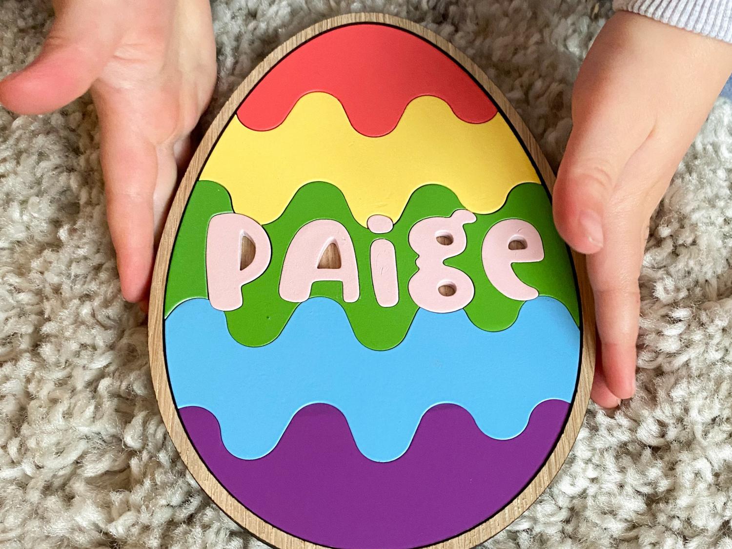 Easter egg wooden name puzzle, Easter basket stuffers, childrens puzzle, wood Easter egg, personalized easter egg, toddler easter gift