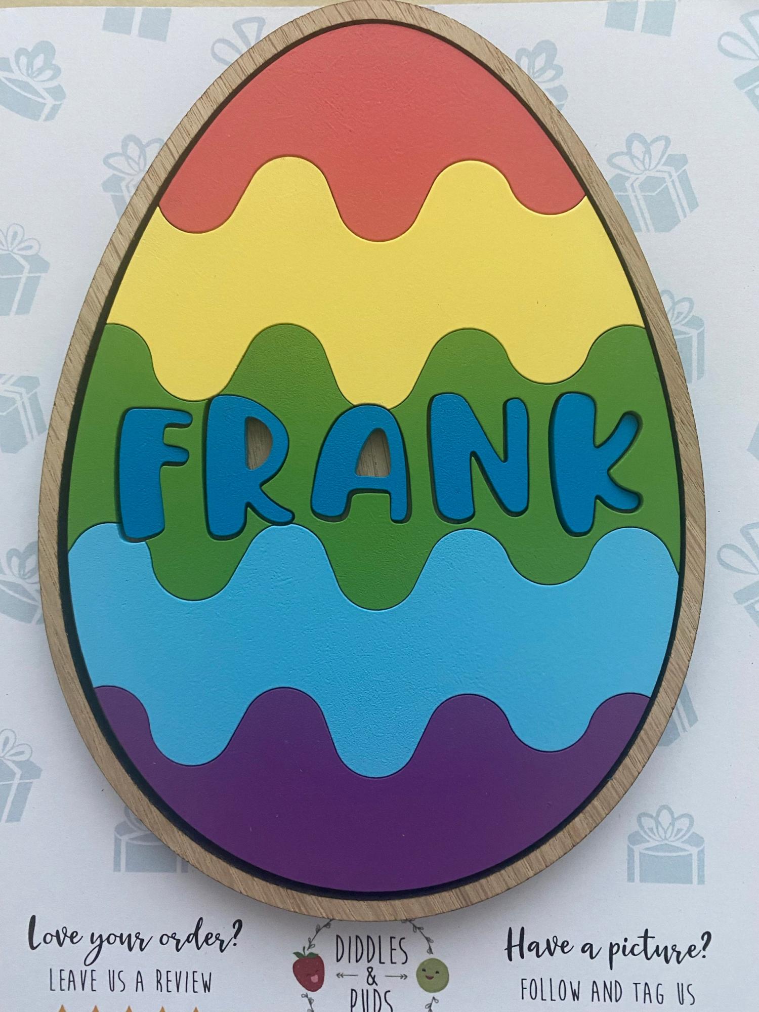 Easter egg wooden name puzzle, Easter basket stuffers, childrens puzzle, wood Easter egg, personalized easter egg, toddler easter gift