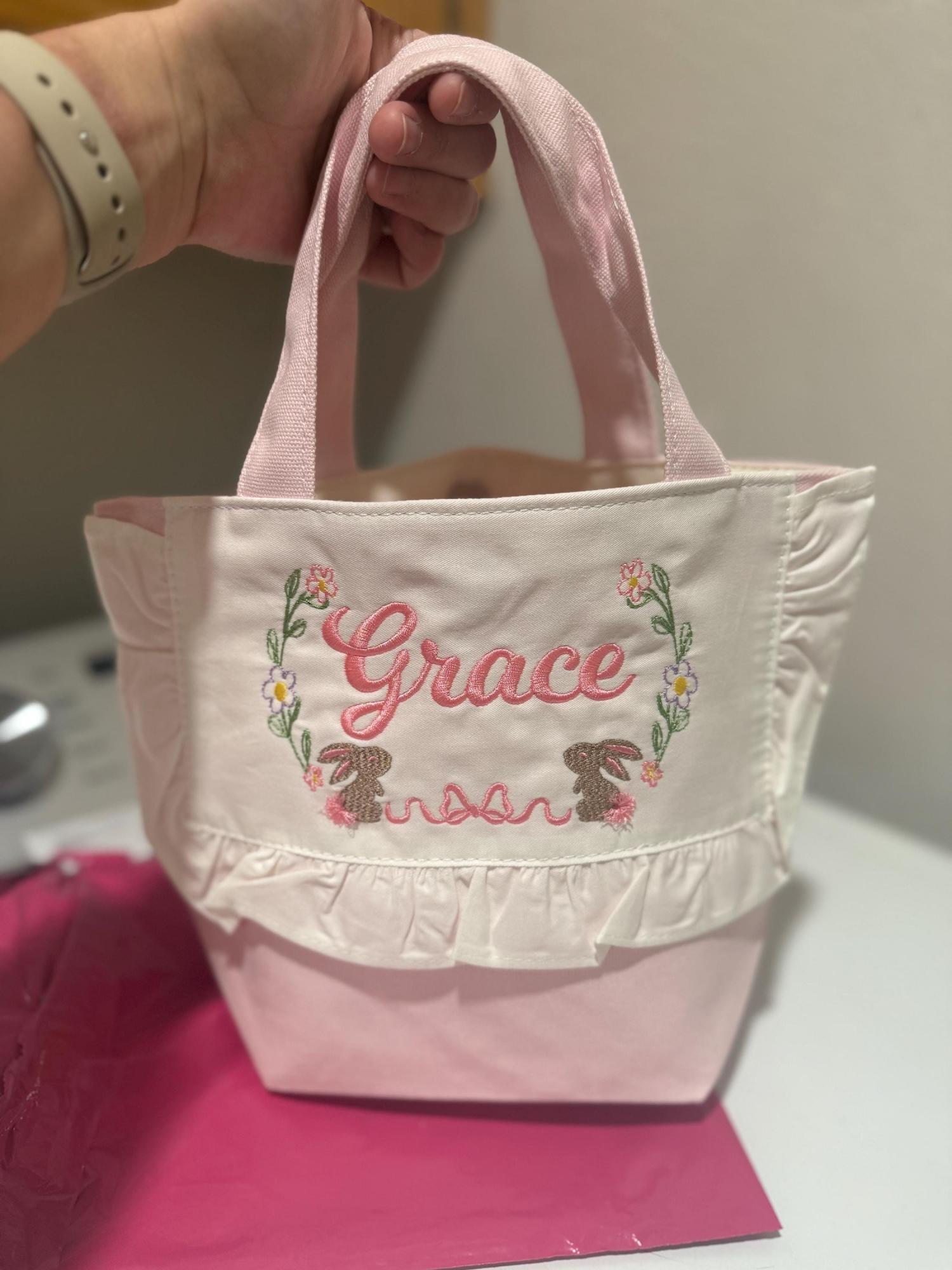 Vintage Personalized Easter Basket for Toddler or Small Child, Customized Embroidered Easter Basket, Kid's Easter Basket,Antique Easter Tote