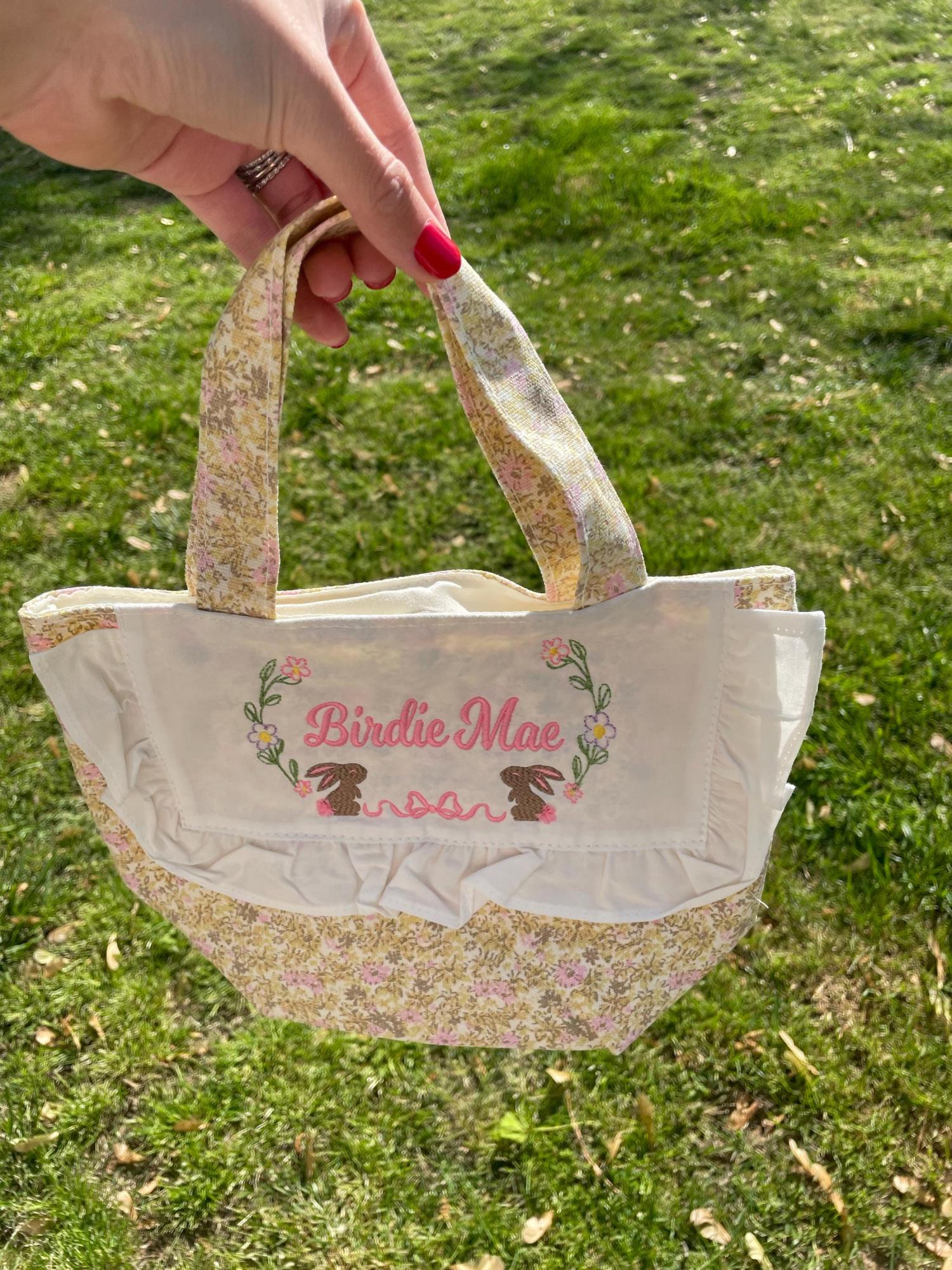 Vintage Personalized Easter Basket for Toddler or Small Child, Customized Embroidered Easter Basket, Kid's Easter Basket,Antique Easter Tote