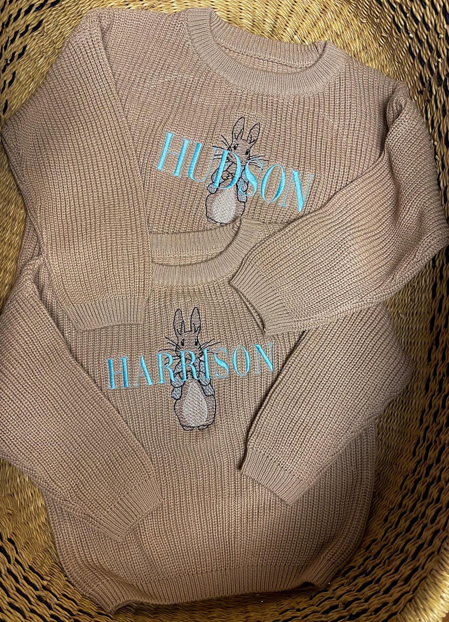 Personalized Peter Rabbit Easter Sweater – Embroidered Cotton Pullover