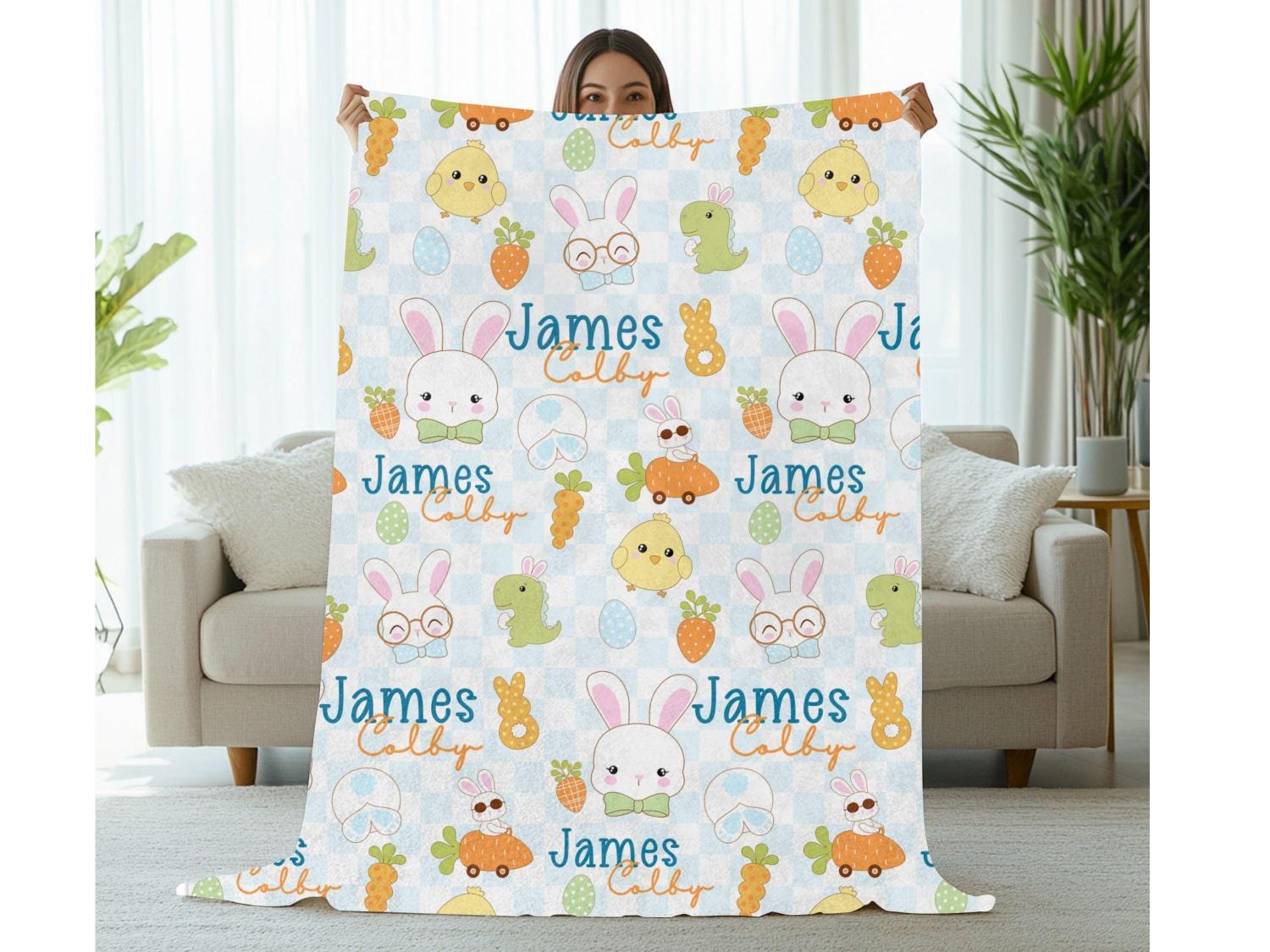 Personalized Easter Blanket, Easter Gift for Child, Easter Blanket for Boy,Baby Shower Gift, Kids Easter Gift, Custom Easter Gift for Kids