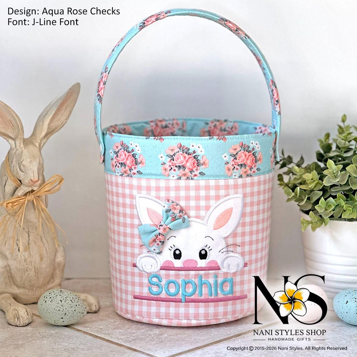 Personalized Fabric Easter Basket, Bunny, Heirloom Keepsake