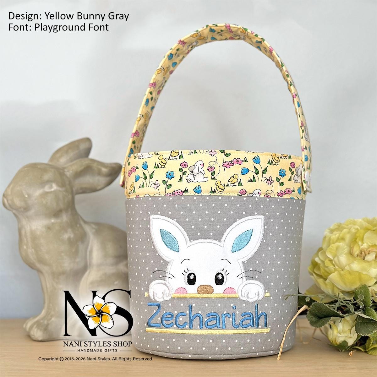 Personalized Fabric Easter Basket, Bunny, Heirloom Keepsake