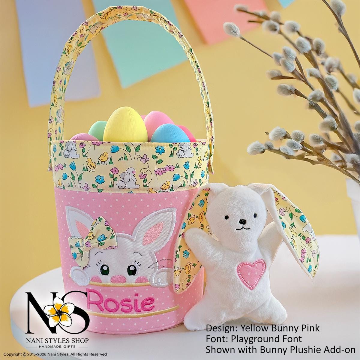 Personalized Fabric Easter Basket, Bunny, Heirloom Keepsake