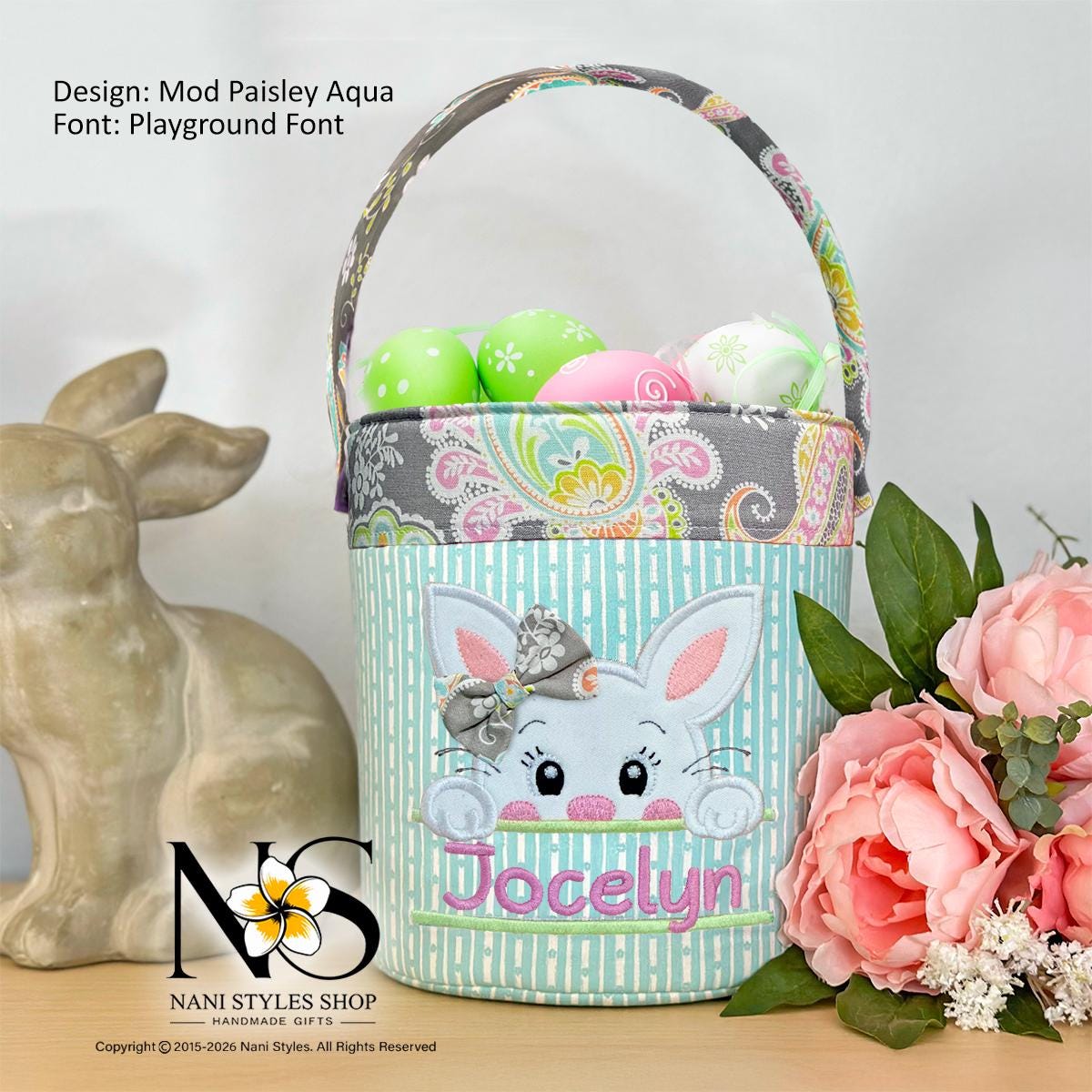 Personalized Fabric Easter Basket, Bunny, Heirloom Keepsake