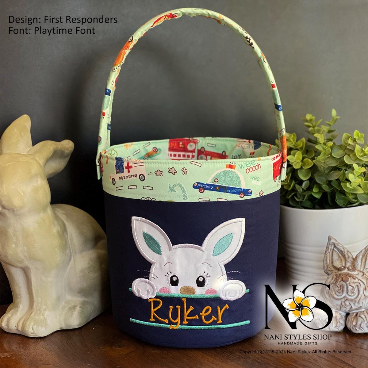 Personalized Fabric Easter Basket, Bunny, Heirloom Keepsake