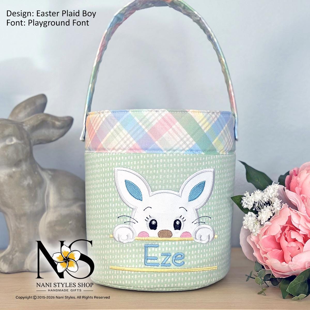 Personalized Fabric Easter Basket, Bunny, Heirloom Keepsake