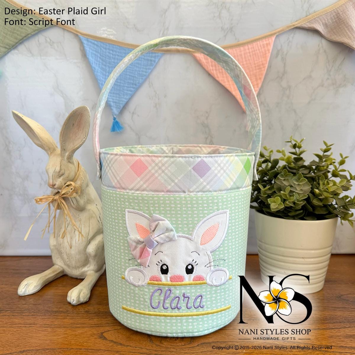 Personalized Fabric Easter Basket, Bunny, Heirloom Keepsake