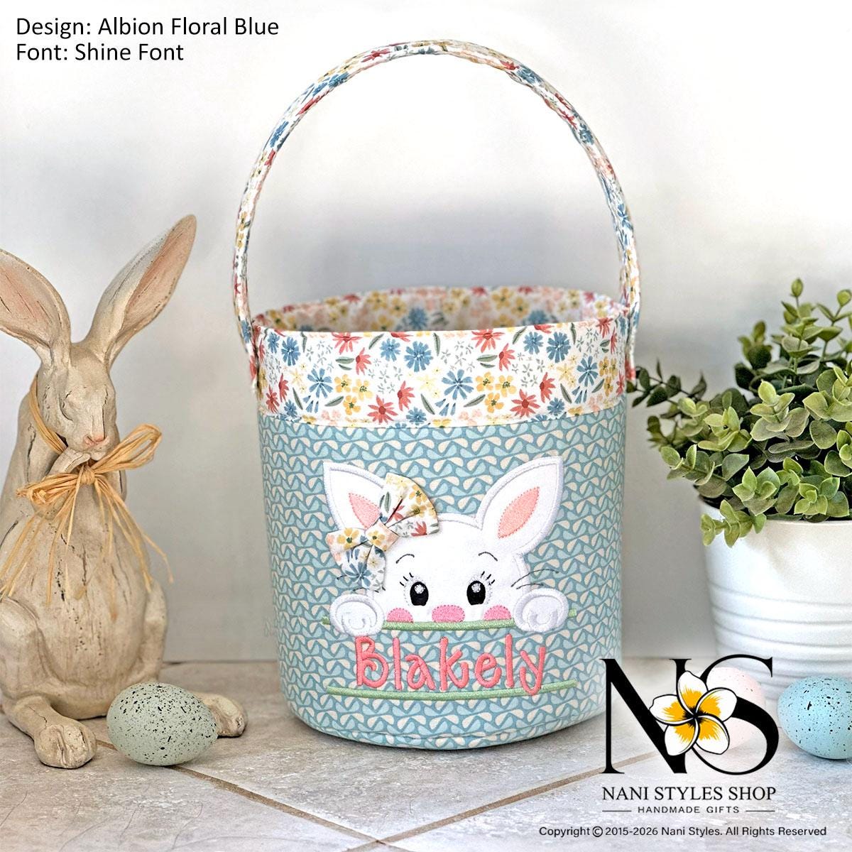 Personalized Fabric Easter Basket, Bunny, Heirloom Keepsake