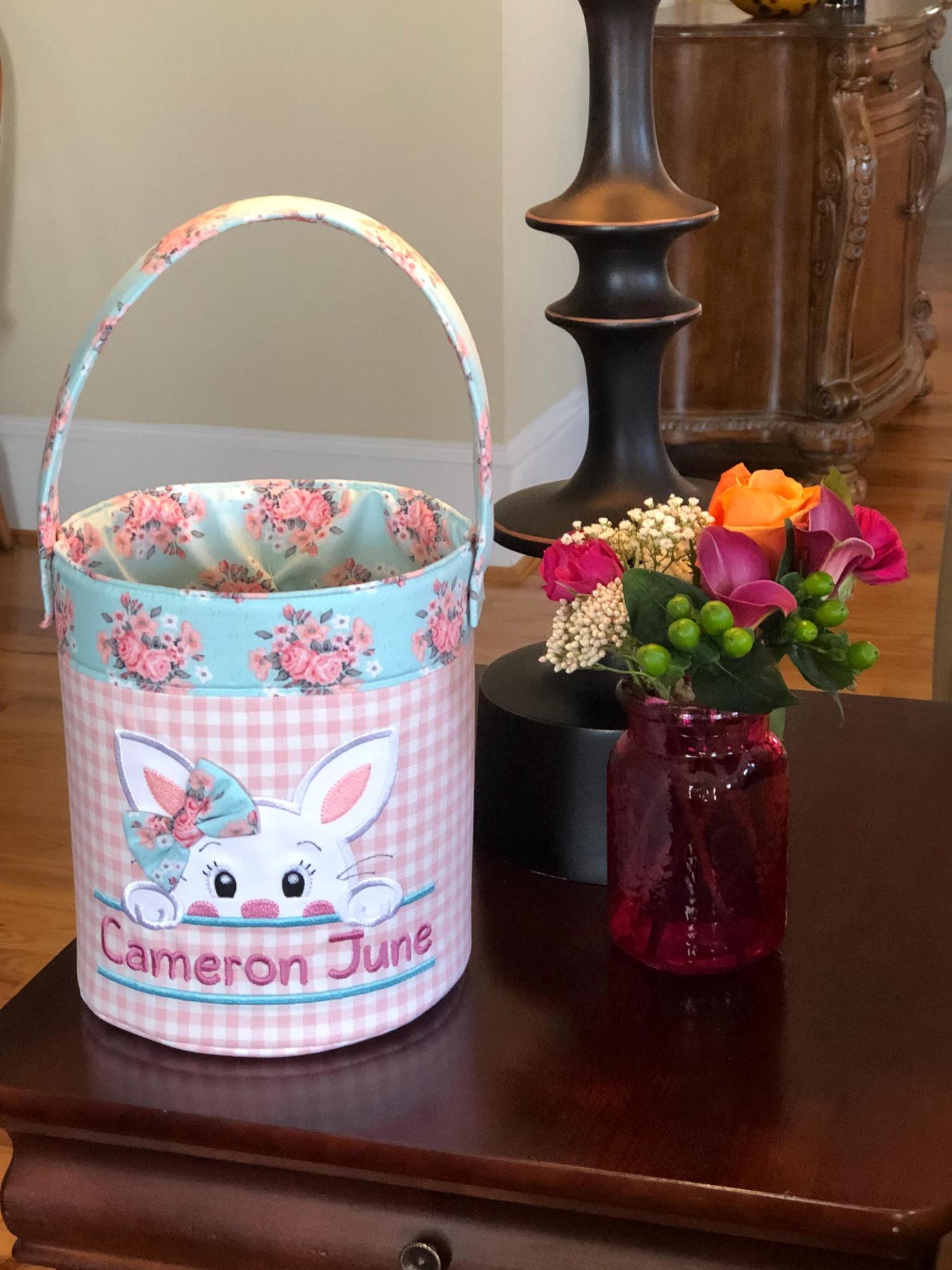 Personalized Fabric Easter Basket, Bunny, Heirloom Keepsake