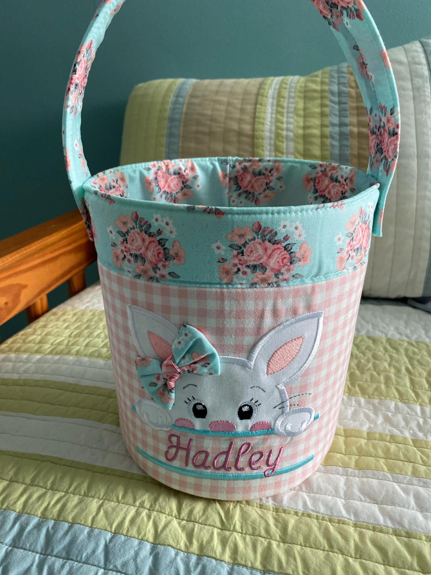 Personalized Fabric Easter Basket, Bunny, Heirloom Keepsake
