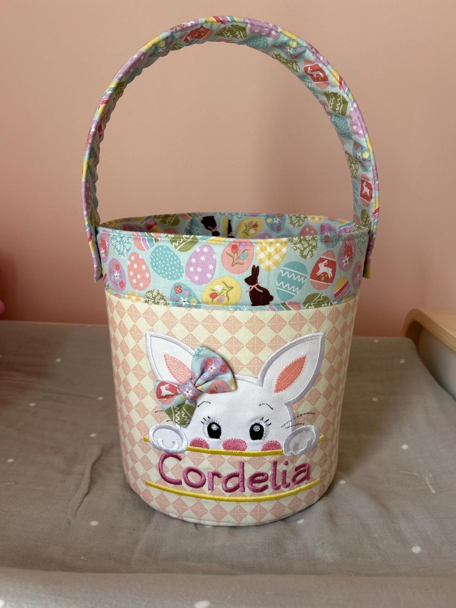 Personalized Fabric Easter Basket, Bunny, Heirloom Keepsake