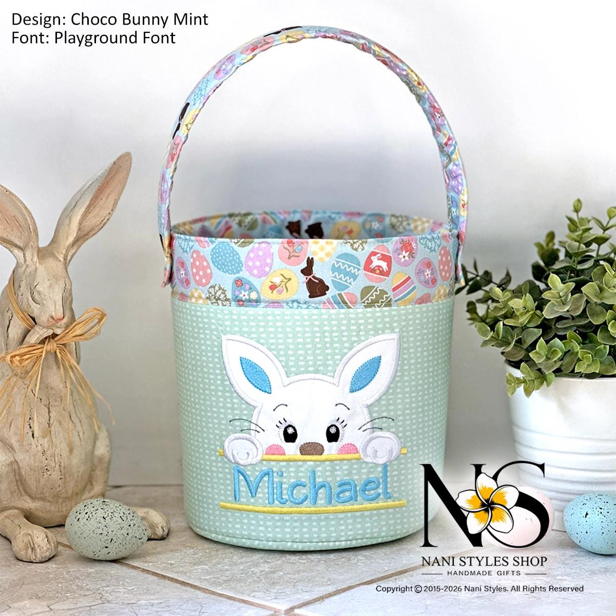 Personalized Fabric Easter Basket, Bunny, Heirloom Keepsake