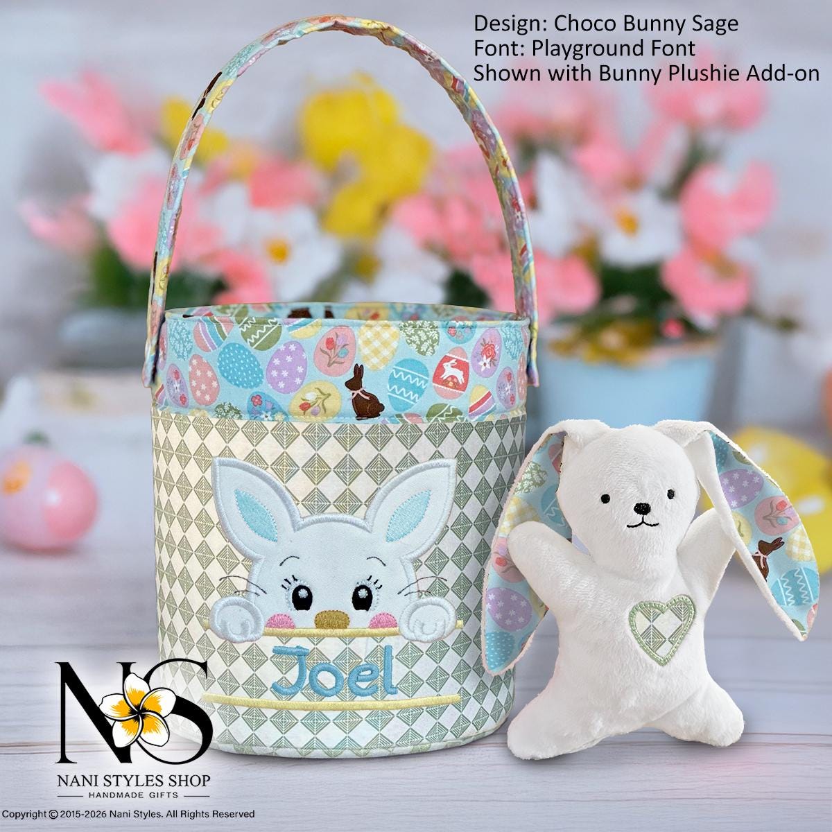 Personalized Fabric Easter Basket, Bunny, Heirloom Keepsake