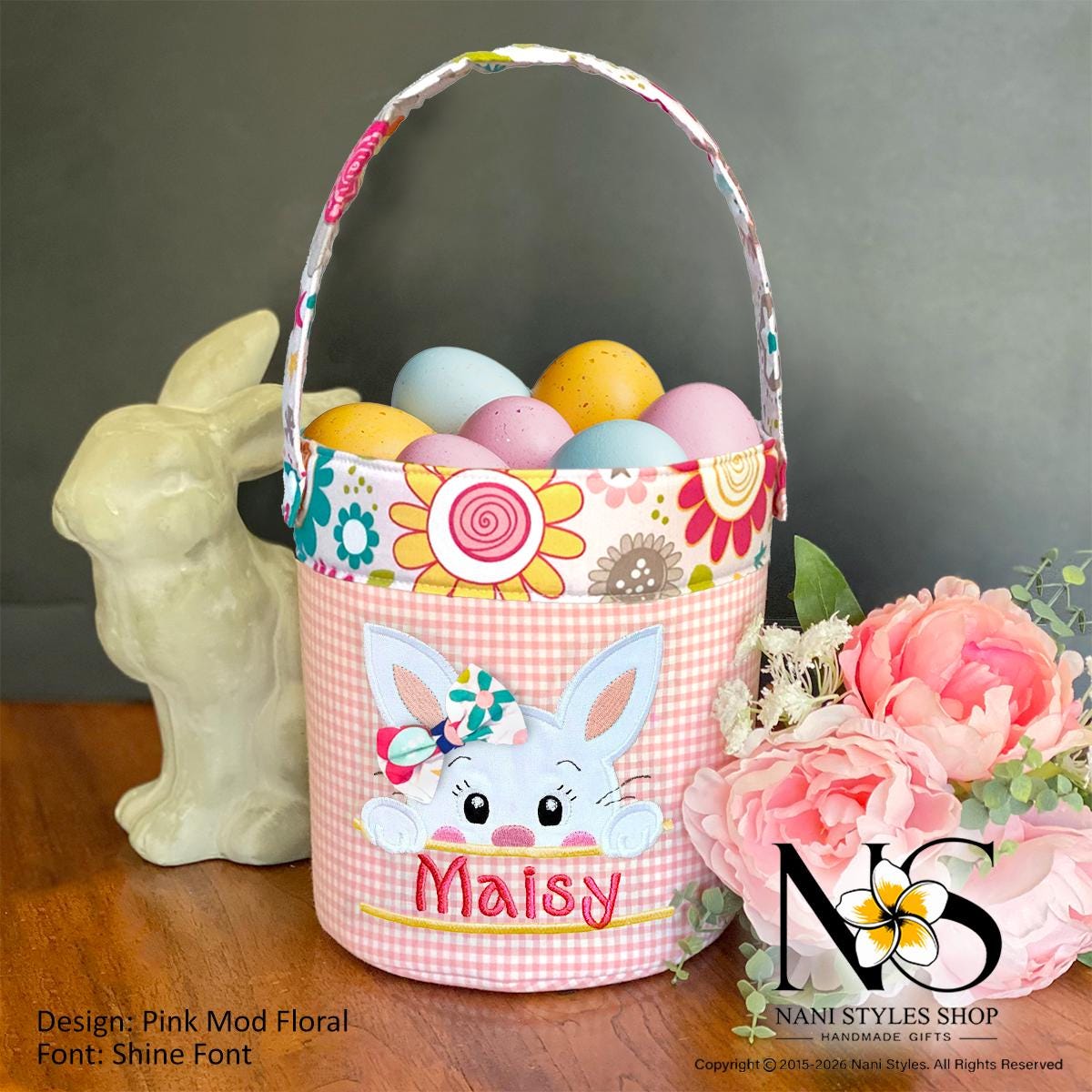 Personalized Fabric Easter Basket, Bunny, Heirloom Keepsake