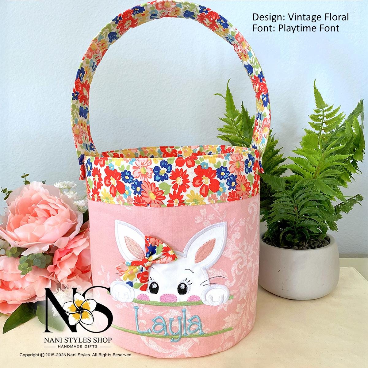 Personalized Fabric Easter Basket, Bunny, Heirloom Keepsake