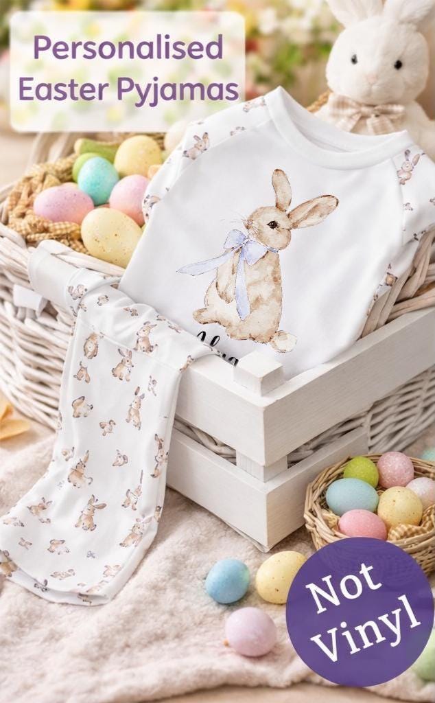 Personalised Easter Pyjamas for Kids | Bunny Easter PJs | Baby & Child Easter Sleepwear | First Easter Gift