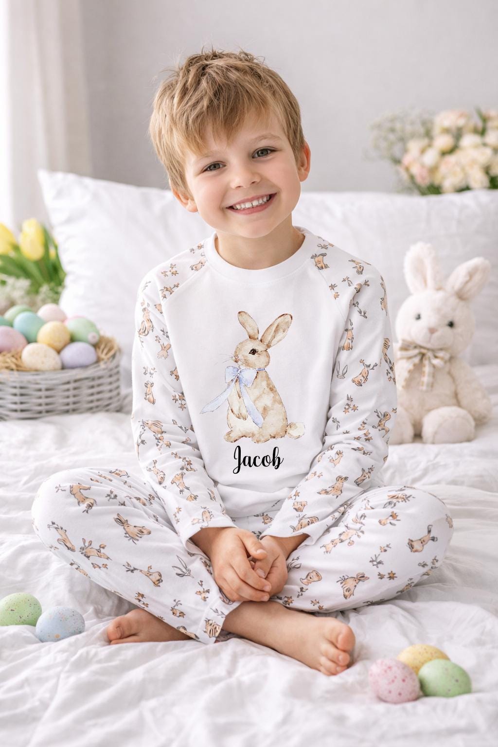 Personalised Easter Pyjamas for Kids | Bunny Easter PJs | Baby & Child Easter Sleepwear | First Easter Gift