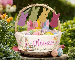 Personalized Easter Basket Liner, Custom Kids Easter Basket Liner with Name or Monogram,Easter Gift for Kids Girls Boys,Baby First Easter