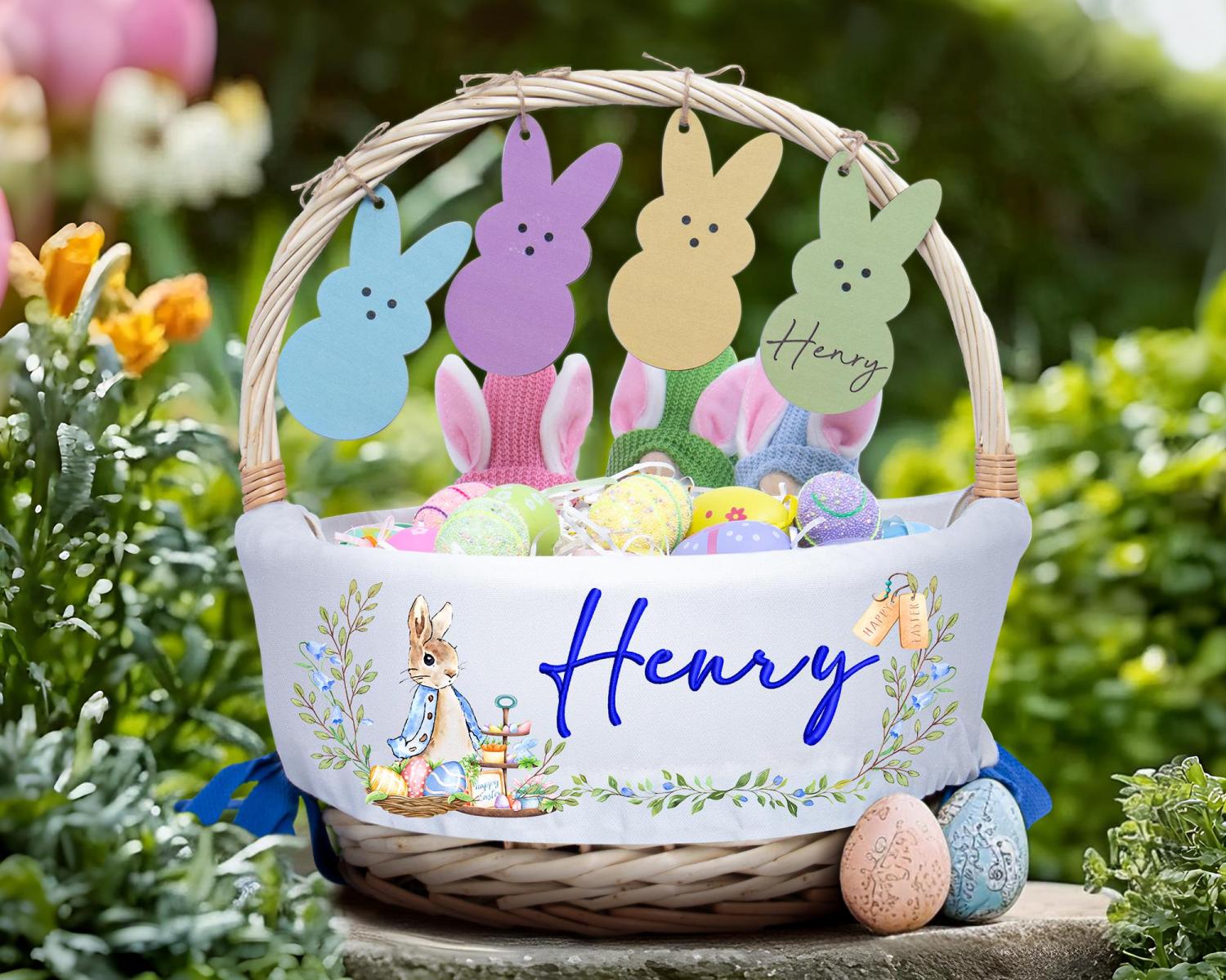Personalized Easter Basket Liner, Custom Kids Easter Basket Liner with Name or Monogram,Easter Gift for Kids Girls Boys,Baby First Easter