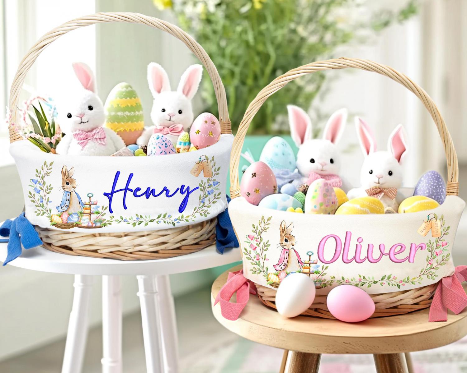 Personalized Easter Basket Liner, Custom Kids Easter Basket Liner with Name or Monogram,Easter Gift for Kids Girls Boys,Baby First Easter