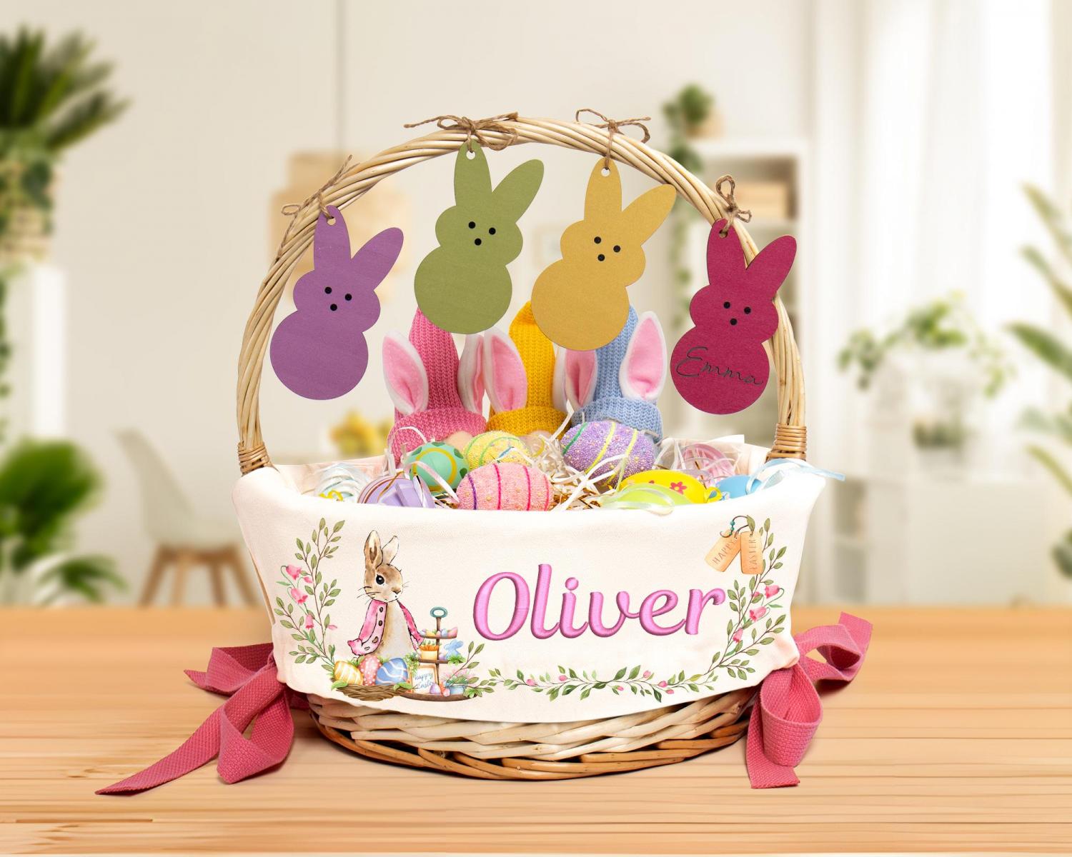 Personalized Easter Basket Liner, Custom Kids Easter Basket Liner with Name or Monogram,Easter Gift for Kids Girls Boys,Baby First Easter