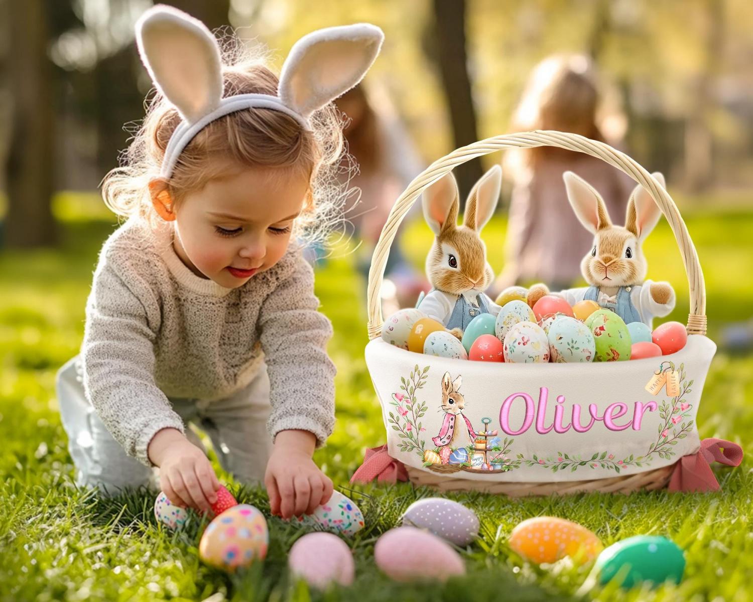 Personalized Easter Basket Liner, Custom Kids Easter Basket Liner with Name or Monogram,Easter Gift for Kids Girls Boys,Baby First Easter