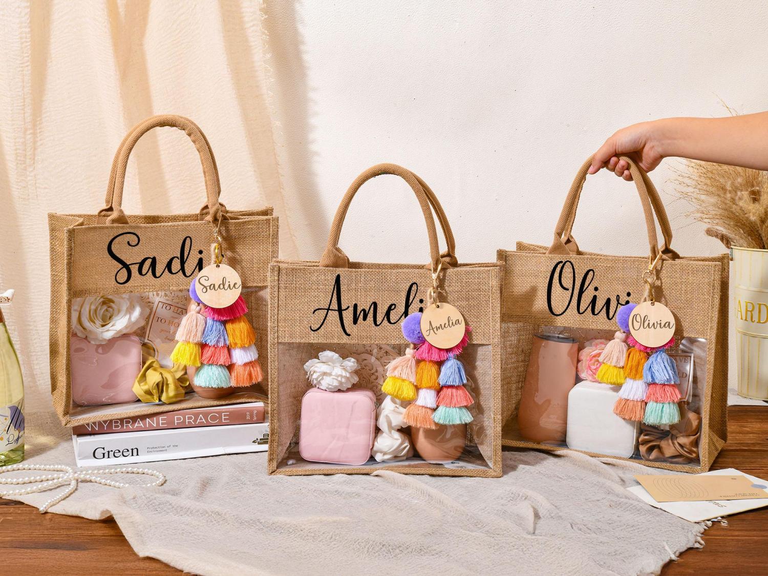 Personalized Bridesmaid Bag,Beach Burlap Bag,Monogram Beach Tote Bag,Jute Bag,Bridesmaid Gift Bag,Bachelorette Party Bag,Beach Bag