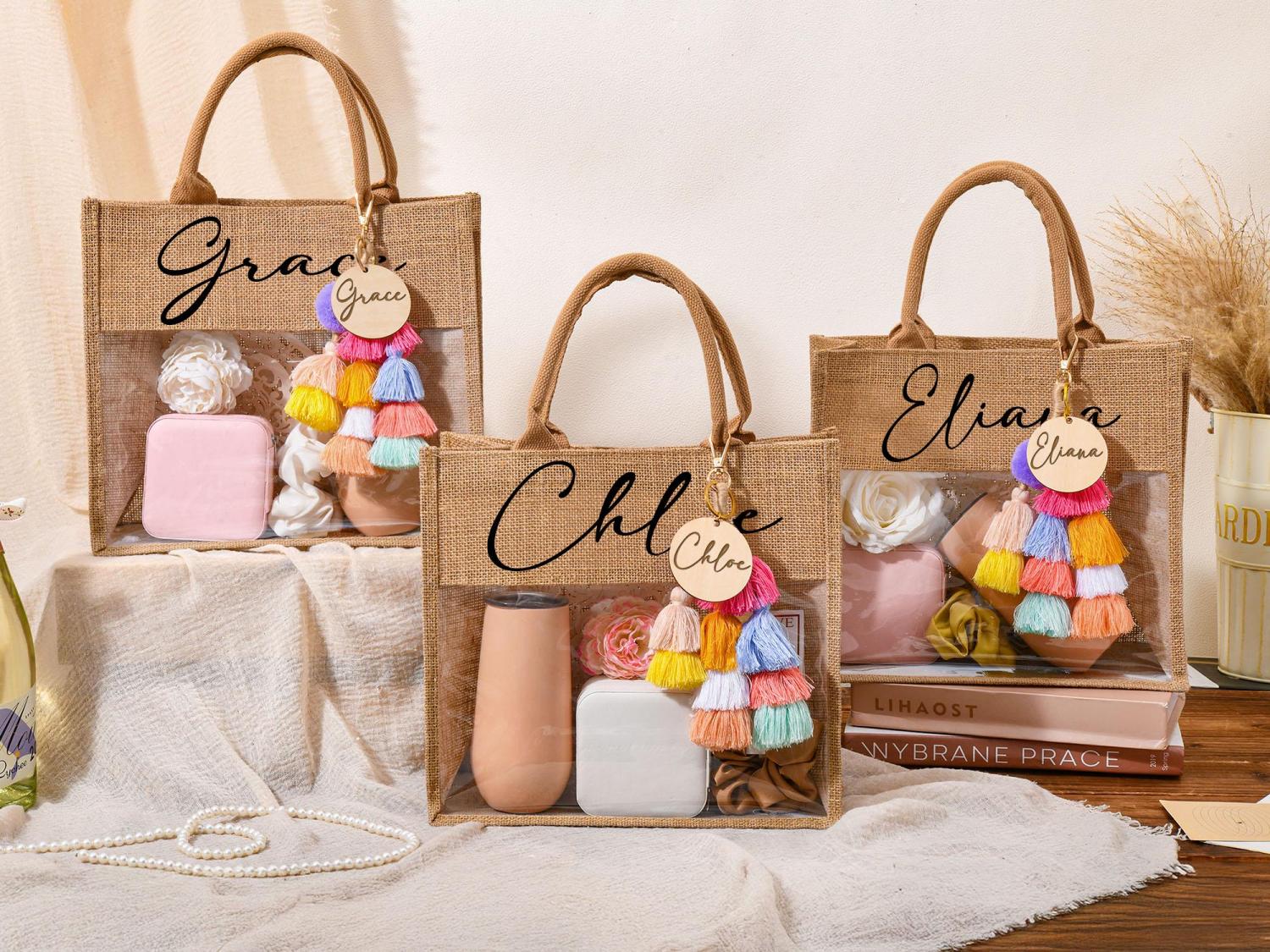 Personalized Bridesmaid Bag,Beach Burlap Bag,Monogram Beach Tote Bag,Jute Bag,Bridesmaid Gift Bag,Bachelorette Party Bag,Beach Bag