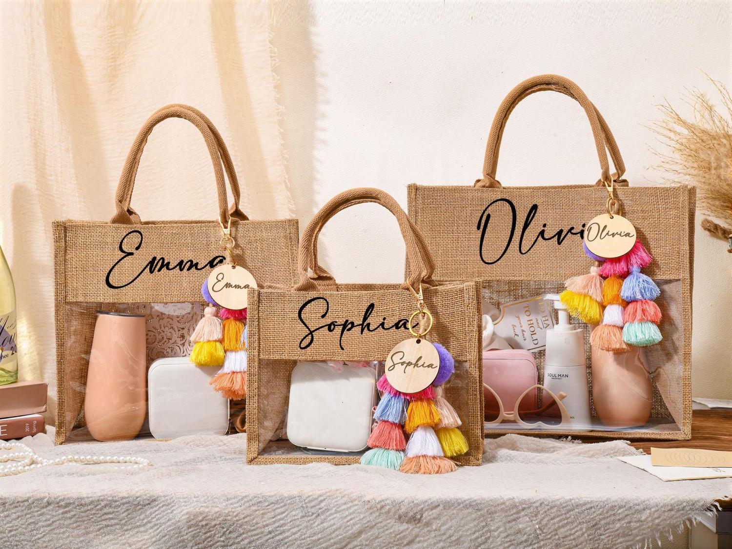 Personalized Bridesmaid Bag,Beach Burlap Bag,Monogram Beach Tote Bag,Jute Bag,Bridesmaid Gift Bag,Bachelorette Party Bag,Beach Bag