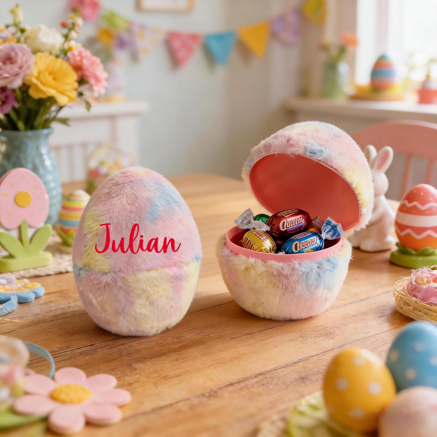 Personalised Fillable Plush Easter Egg, Custom Name Hollow Egg, Easter Basket Filler, Kids Easter Gifts