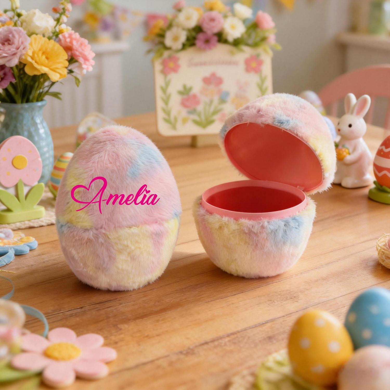 Personalised Fillable Plush Easter Egg, Custom Name Hollow Egg, Easter Basket Filler, Kids Easter Gifts