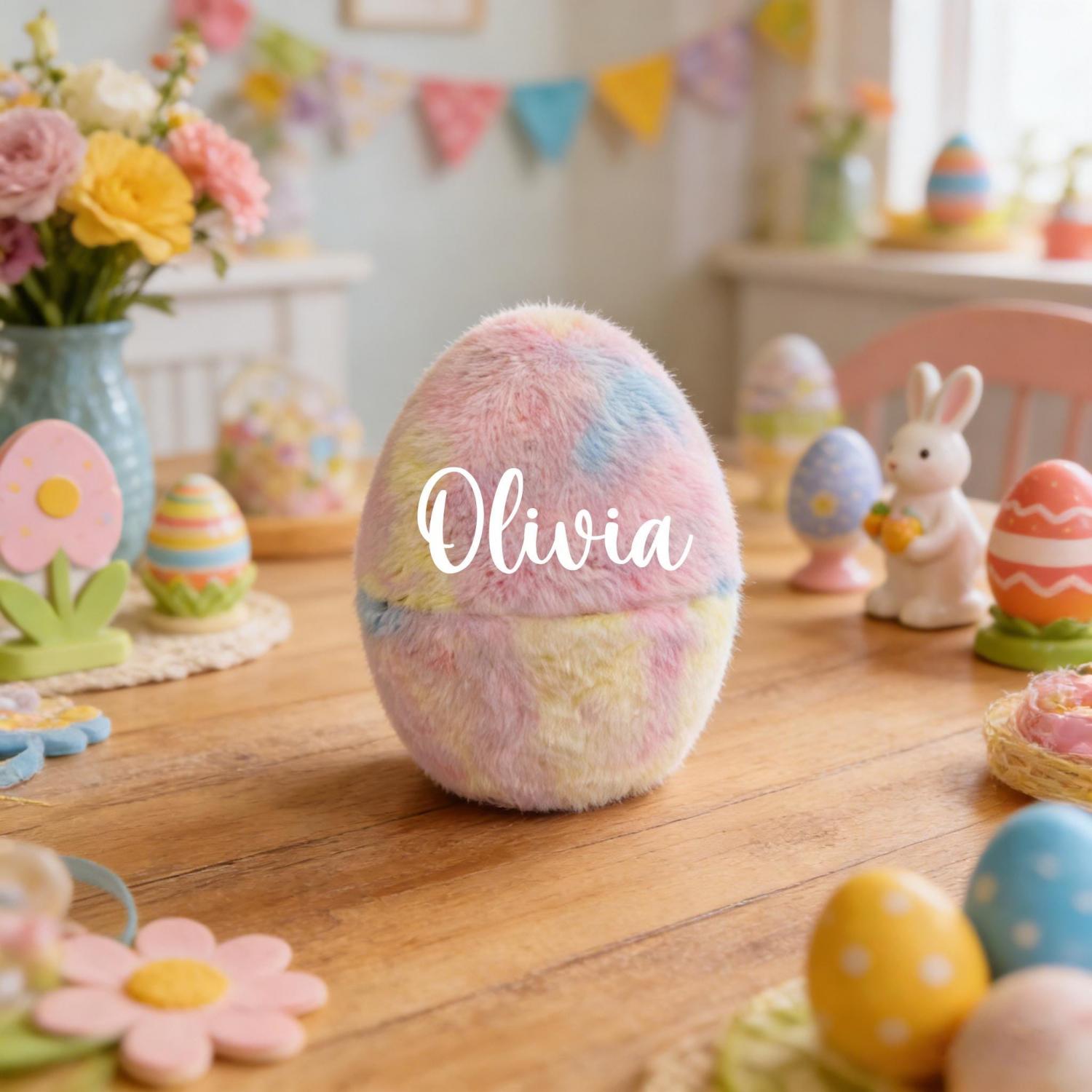 Personalised Fillable Plush Easter Egg, Custom Name Hollow Egg, Easter Basket Filler, Kids Easter Gifts